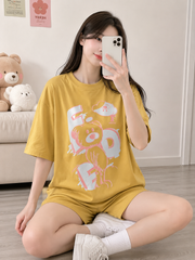 Bộ thun cotton gấu dễ thương đáng yêu cute cho nữ, đồ bộ nữ, đồ bộ bé gái 45-60kg CCGau