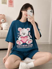 Bộ thun cotton gấu dễ thương đáng yêu cute cho nữ, đồ bộ nữ, đồ bộ bé gái 45-60kg CCGau