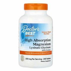 Viên uống Magnesium Lysinate Glycinate Doctor's Best |240 viên| Cải thiện chất lượng giấc ngủ - Giảm căng thẳng & Thư giãn cơ bắp [SP Chuẩn Mỹ]