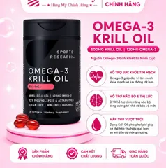 Hàng mỹ - Sports Research Omega 3 Krill Oil 500mg 120 Viên | Dầu Nhuyễn Thể Nam Cực Hỗ Trợ Tim Mạch, Não Bộ Và Thị Lực