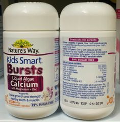 Viên nhai Calci tảo biển đỏ Nature's Way Kids Smart Bursts Liquid Algae Calcium with Magnesium + Zinc |30 viên| dành cho trẻ từ 6 tháng - 11 tuổi