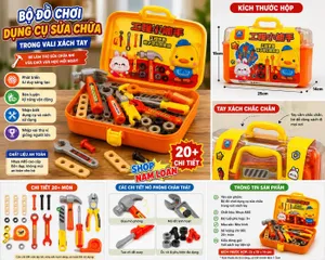 Hộp đồ chơi công cụ với các dụng cụ đa dạng và hình ảnh hoạt hình dễ thương 7711