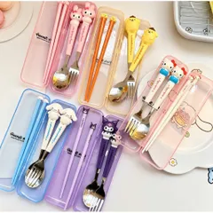 bộ thìa dĩa đũa 3 món kèm hộp hoạt hình sanrio hello kitty kuromi cinnamoroll cho bé