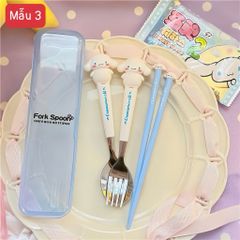 bộ thìa dĩa đũa 3 món kèm hộp hoạt hình sanrio hello kitty kuromi cinnamoroll cho bé
