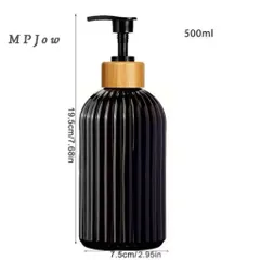 lọ chiết dầu gội sữa tắm thủy tinh sọc nổi nắp vân gỗ vòi nhấn cao cấp decor phòng tắm