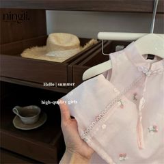 Hàng QC - Set bộ sườn xám voan tơ ba lỗ kèm khuy thêu hoa xinh xắn dễ thương mùa hè mát mẻ cho bé gái