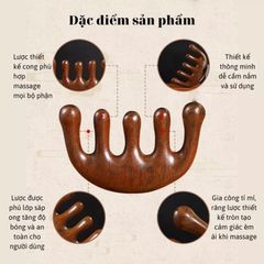 Lược massage đầu cổ vai gáy bằng gỗ đàn hương, kích thích tuần hoàn máu