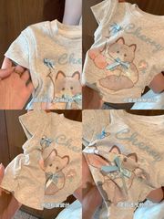 Hàng QC - Set áo thun mèo con cotton cute đáng yêu kèm quần váy kẻ dáng suông mùa hè cho bé gái