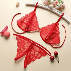 Đồ Lót Sexy 2 Mảnh Ren Quần Lót Lọt Khe Xẻ Đáy Set Bralette Nội Y Gợi Cảm - T310 Đỏ