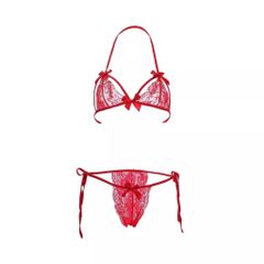 Đồ Lót Sexy Ren Hoa Xuyên Thấu Gợi Cảm Cột Dây Quyến Rũ Set Nội Y Nữ Phối Nơ Đen Đỏ Trắng Cuốn Hút - T350 Đỏ