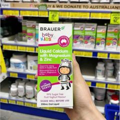 Siro Brauer Liquid Calcium with Magnesium & Zinc |200 mL| Hỗ trợ xương/cơ bắp chắc khỏe & Duy trì hệ thần kinh khỏe mạnh cho dành trẻ từ 1 tuổi trở lên