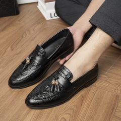 Giày Tassel Loafer Vân Cá Sấu Sang Trọng Giày Âu Nam Không Dây Lịch Lãm Giày Tây Nam Công Sở Đế Khâu RUNO G12