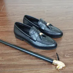 Giày Tassel Loafer Vân Cá Sấu Sang Trọng Giày Âu Nam Không Dây Lịch Lãm Giày Tây Nam Công Sở Đế Khâu RUNO G12