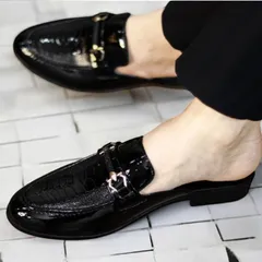 Giày Sục Nam Da PU Bóng Vân Đà Điểu - Giày Xục Nam Đế Đúc Chống Trượt - Sục Nam Cao Cấp Khóa Vàng Siêu Mềm RUNO G40