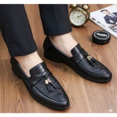 Giày Tassel Loafer Vân Cá Sấu Sang Trọng Giày Âu Nam Không Dây Lịch Lãm Giày Tây Nam Công Sở Đế Khâu RUNO G12