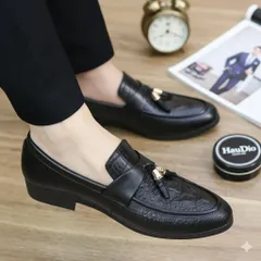 Giày Tassel Loafer Vân Cá Sấu Sang Trọng Giày Âu Nam Không Dây Lịch Lãm Giày Tây Nam Công Sở Đế Khâu RUNO G12