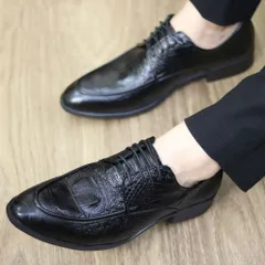 Giày Tây Nam Đế Cao Buộc Dây Đẹp - Giầy Tây Nam 3cm Chống Trượt - Giay Tay Nam Da PU Vân Cá Sấu Tận Xưởng Tốt - RUNO G52