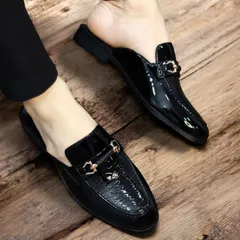 Giày Sục Nam Da PU Bóng Vân Đà Điểu - Giày Xục Nam Đế Đúc Chống Trượt - Sục Nam Cao Cấp Khóa Vàng Siêu Mềm RUNO G40