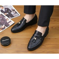 Giày Tassel Loafer Vân Cá Sấu Sang Trọng Giày Âu Nam Không Dây Lịch Lãm Giày Tây Nam Công Sở Đế Khâu RUNO G12