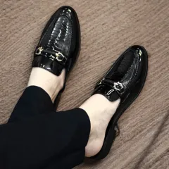 Giày Sục Nam Da PU Bóng Vân Đà Điểu - Giày Xục Nam Đế Đúc Chống Trượt - Sục Nam Cao Cấp Khóa Vàng Siêu Mềm RUNO G40