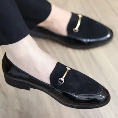 Giày Lười Nam Da PU Cao Cấp Hàn Quốc - Giày Tây Công Sở Đen Có Băng Xích Vàng, Thời Trang Lịch Lãm, Dễ Dàng Phối Đồ