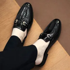 Giày Sục Nam Vân Đà Điểu Da Bóng - Sục Lười Nam Khóa Vàng Đế Đúc 3cm Chống Trượt - Giày Xục Nam Mềm Đẹp RUNO G40