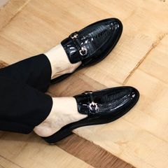 Giày Sục Nam Vân Đà Điểu Da Bóng - Sục Lười Nam Khóa Vàng Đế Đúc 3cm Chống Trượt - Giày Xục Nam Mềm Đẹp RUNO G40