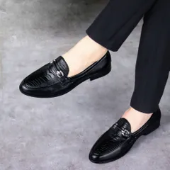 Giày Tây Nam Họa Tiết Vân Đà Điểu Dập Nổi Đẹp Giày Âu Nam Chụp Kỷ Yếu Loafer Lịch Lãm Công Sở Đế Mềm Khâu Bền RUNO G28