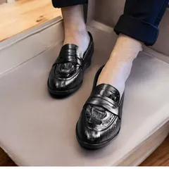 Giày Đen Nam Công Sở Vân Cá Sấu Quyền Lực Giày Âu Nam Không Dây Lịch Lãm Đế Khâu Chắc Chắn Bền Đẹp Mới RUNO G10