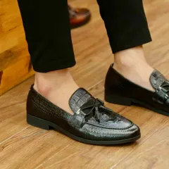 Giày Nam Đẹp Giá Tại Xưởng Vân Cá Sấu Giày Âu Nam Tassel Lịch Lãm Giày Tây Nam Công Sở Đế Khâu RUNO G13