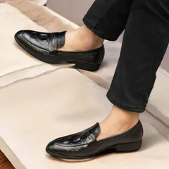 Giày Loafer Nam Dập Vân Cá Sấu Sang Trọng Giày Âu Nam Không Dây Lịch Lãm Giày Tây Nam Công Sở Đế Khâu Chắc RUNO G10
