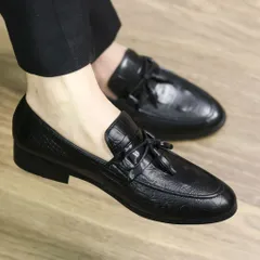 Giày Nam Đẹp Giá Tại Xưởng Vân Cá Sấu Giày Âu Nam Tassel Lịch Lãm Giày Tây Nam Công Sở Đế Khâu RUNO G13