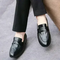 Giày Loafer Nam Dập Vân Cá Sấu Sang Trọng Giày Âu Nam Không Dây Lịch Lãm Giày Tây Nam Công Sở Đế Khâu Chắc RUNO G10