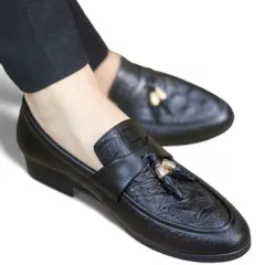 Giày Đế Cao Nam 3cm Vân Cá Sấu Mạnh Mẽ Giày Âu Nam Không Dây Lịch Lãm Giày Tây Nam Công Sở Đế Khâu Bền RUNO G12