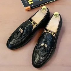 Giày Loafer Nam Vân Cá Sấu Chuông Vàng Giày Âu Nam Không Dây Lịch Lãm Giày Tây Nam Công Sở Đế Khâu Đẹp RUNO G12