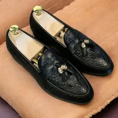 Giày Loafer Nam Vân Cá Sấu Chuông Vàng Giày Âu Nam Không Dây Lịch Lãm Giày Tây Nam Công Sở Đế Khâu Đẹp RUNO G12