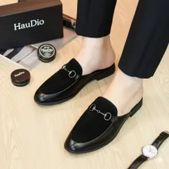 Giày sục nam công sở dễ xỏ chân thoáng khí phối nỉ, giầy da nam hàn quốc siêu bền có xích kim loại trang trí RUNO G67