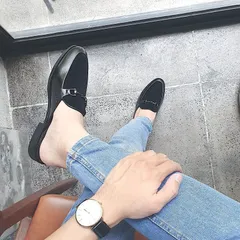 Giày sục nam công sở dễ xỏ chân thoáng khí phối nỉ, giầy da nam hàn quốc siêu bền có xích kim loại trang trí RUNO G67