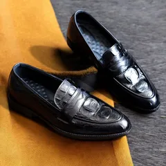 Giày Lười Nam Penny Loafer Dập Vân Cá Sấu Sang Trọng Giày Âu Nam Không Dây Lịch Lãm Đế Khâu Chắc Chắn Mới RUNO G10