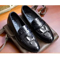 Giày Lười Nam Penny Loafer Dập Vân Cá Sấu Sang Trọng Giày Âu Nam Không Dây Lịch Lãm Đế Khâu Chắc Chắn Mới RUNO G10