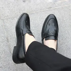 Giày Lười Nam Penny Loafer Dập Vân Cá Sấu Sang Trọng Giày Âu Nam Không Dây Lịch Lãm Đế Khâu Chắc Chắn Mới RUNO G10
