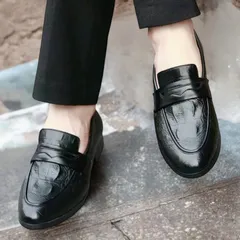 Giày Moca Nam Vân Cá Sấu Độc Lạ Giày Âu Nam Không Dây Lịch Lãm Giày Tây Nam Công Sở Đế Khâu Bền Đẹp Giá Rẻ RUNO G10