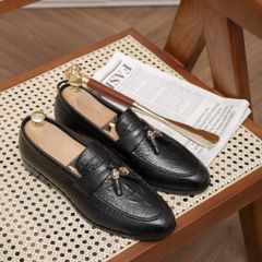 Giày Đen Nam Công Sở Vân Cá Sấu Sang Trọng Giày Âu Nam Không Dây Lịch Lãm Đế Khâu Siêu Bền Đẹp Rẻ RUNO G12