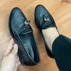 Giày Thời Trang Nam Vân Cá Sấu Chuông Vàng Giày Âu Nam Penny Sang Trọng Giày Tây Nam Công Sở Đế Khâu RUNO G12