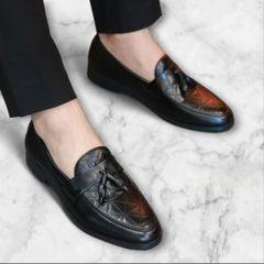Giày Chú Rể Lịch Lãm Vân 3D Sang Trọng Giày Tây Nam Công Sở Trẻ Trung Giày Âu Nam Không Dây Đế Khâu Chắc Chắn RUNO G8