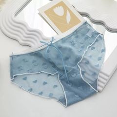 Quần Lót Ren Xuyên Thấu Hoạ Tiết Trái Tim Quần Chip Nữ Đính Nơ - T332 Xanh Dương