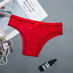 Quần Lót Nữ Thun Gân Cotton Đính Nơ Thoáng Khí Bikini Quần Chip Kẻ Sọc  - T321 Đỏ