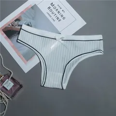 Quần Lót Nữ Bikini Kẻ Sọc Cotton Đính Nơ  - T321 Trắng