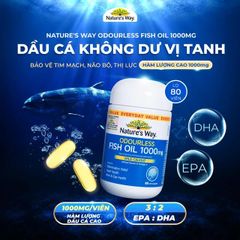 Viên hỗ trợ bổ não Odourless Fish Oil 1000mg Nature's Way (80 viên)