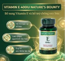 [Nhập khẩu] Viên uống bổ sung Vitamin E làm chậm quá trình lão hóa da Vitamin E 400IU Nature's Bounty (30 viên)